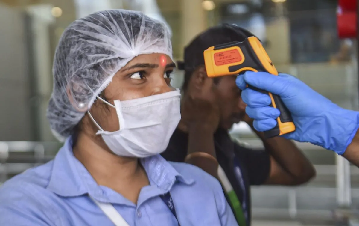 Thermal screening being conducted at Chennai Airport, India during the COVID19 crisis in March 2020