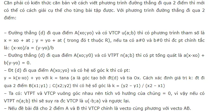 tổng hợp cách viết phương trình đường thẳng đi qua 2 điểm